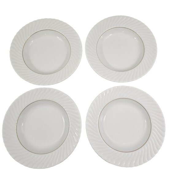 Schonwald Germany White Swirl Rimmed 9” Porcelain Salad Soup Bowls – Set of 4 - Picture 1 of 16